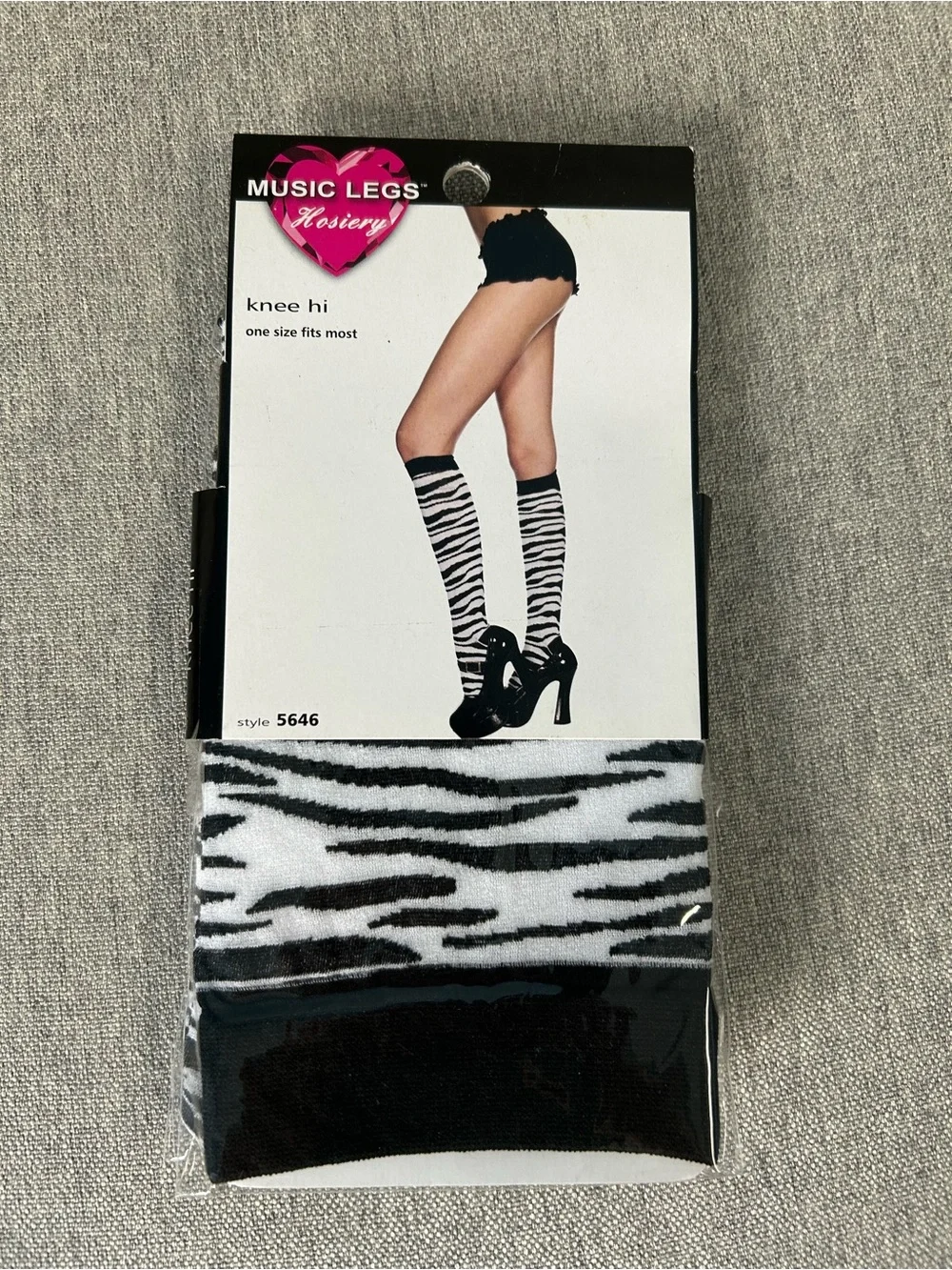 Music Legs Zebra Knee-High Socks in Black and White